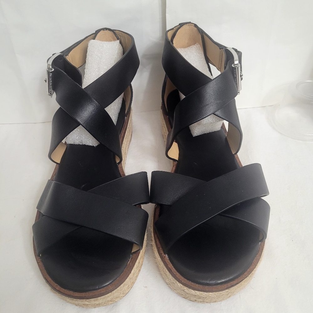 Michael Kors Black Leather Espadrille Sandals "Darby", Brand-new, Size 8.5 - Picture 3 of 14